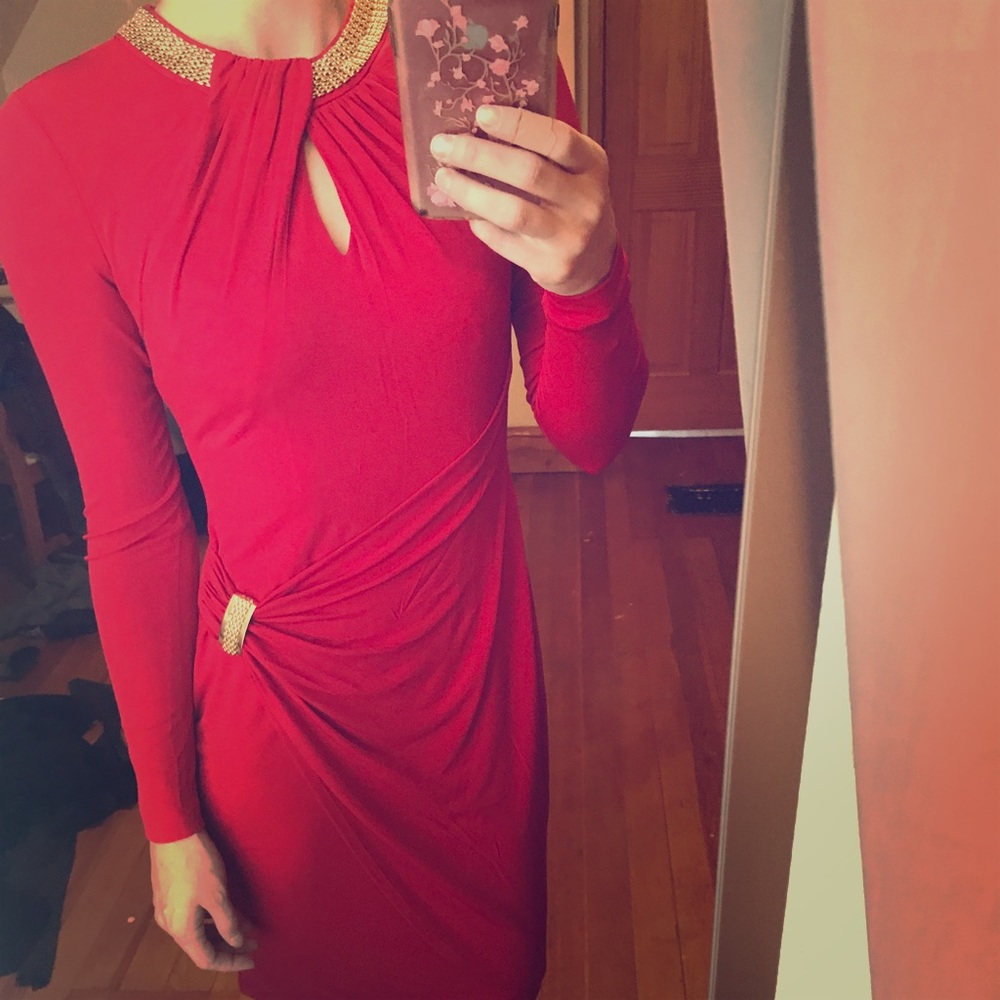 Red Cachè dress gold detailing size small